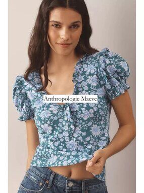Maeve Anthropologie Floral Blouse - Green and Lavender